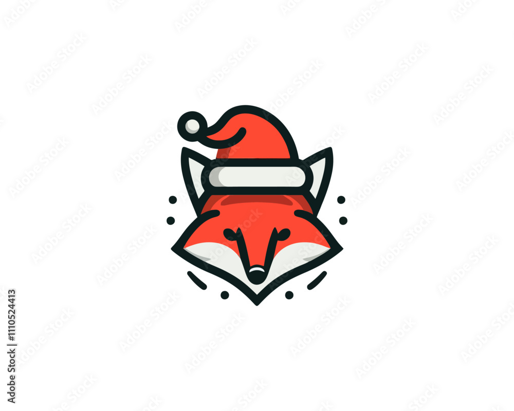Obraz premium Christmas Fox vector logo design icon illustration. Santa claus cap, Christmas hat fox logo.