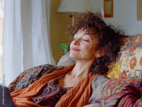 Serene Moment: A Woman Resting on Her Couch photo