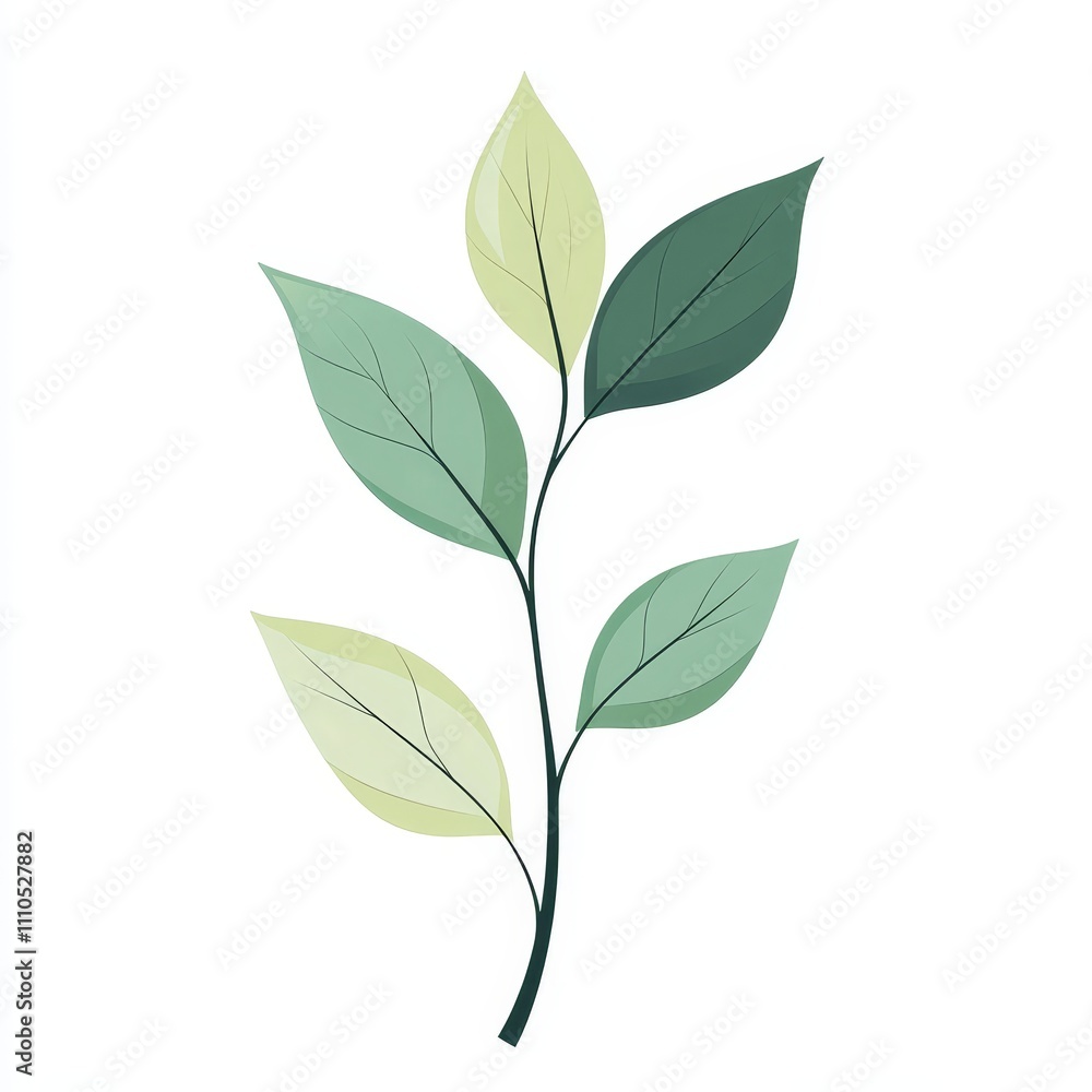 Fototapeta premium eco conscious leaf design, gentle curved stems, fresh spring green tones, botanical minimalism, smooth organic shapes, environmental art, harmonious plant illustration, modern vector style, clean