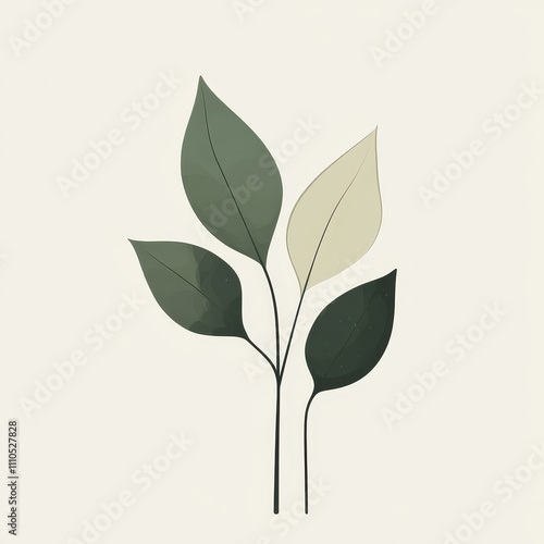 Wallpaper Mural organic leaf pair illustration, environmental symbol, smooth curved shapes, deep sage stems, flat vector aesthetic, botanical design element, harmonious composition, modern eco graphic, minimalist Torontodigital.ca
