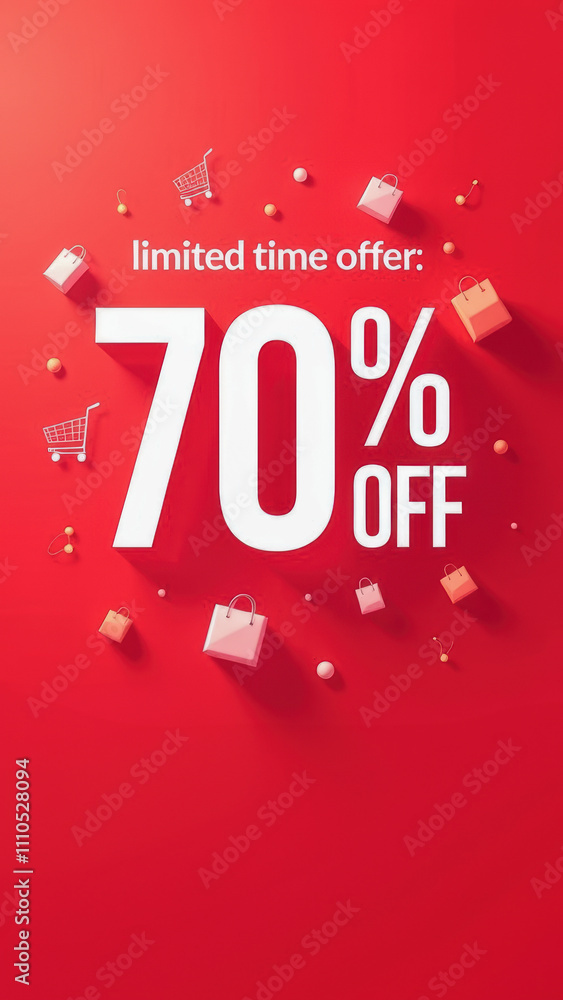 Seventy Percent Discount Promotion Background, Red Theme Shopping Sale Announcement, Limited Time Offer Concept