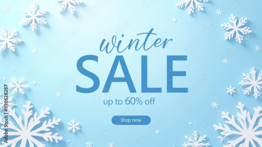 Winter sale poster with snowflakes on blue background showcasing Winter sale poster with snowflakes on blue background showcasing