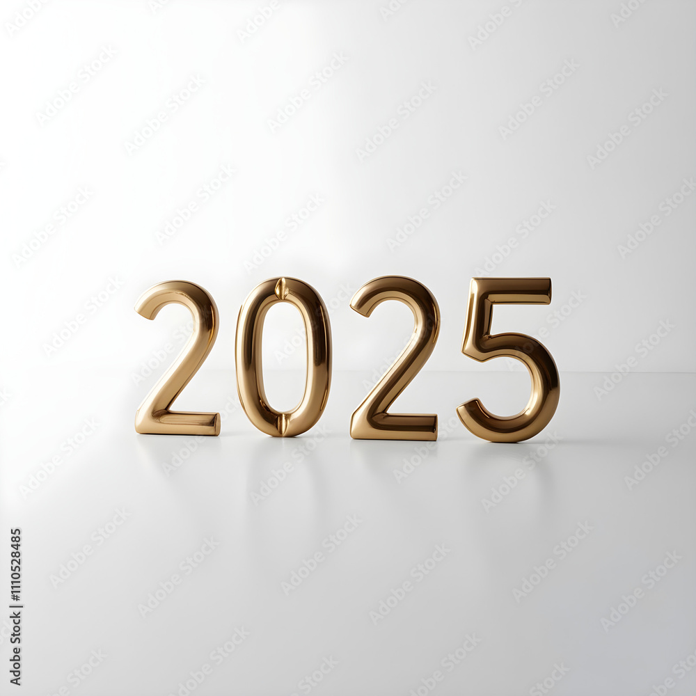 2025 in gold text on a white background, bright and shine background, new year concept. minimal style. 3d. 2025 in gold text on a white background, bright and shine background, new year concept. minimal style. 3d.
