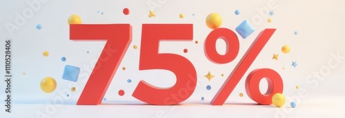 Colorful 75 Percent Off Sale Sign with Floating Shapes, Includin photo