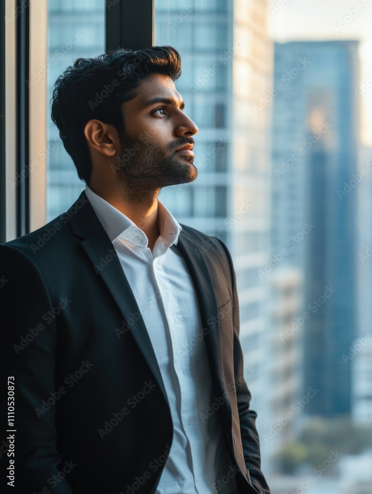 Businessman Contemplating Skyscrapers Businessman Contemplating Skyscrapers