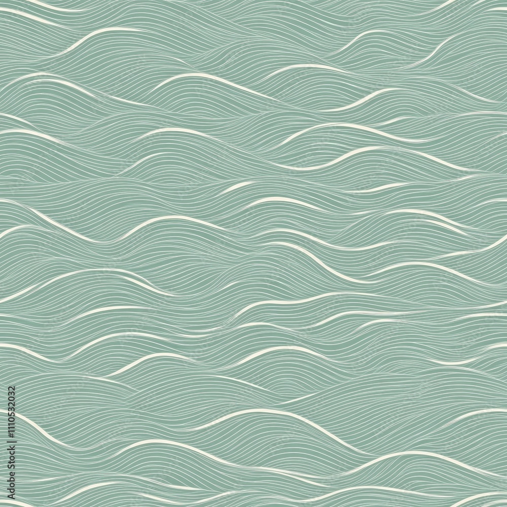 endless ocean waves pattern, serene aqua marine background, simple white curved lines, tranquil water surface texture, seamless geometric flow, minimal wave art, clean vector design, soft undulating endless ocean waves pattern, serene aqua marine background, simple white curved lines, tranquil water surface texture, seamless geometric flow, minimal wave art, clean vector design, soft undulating