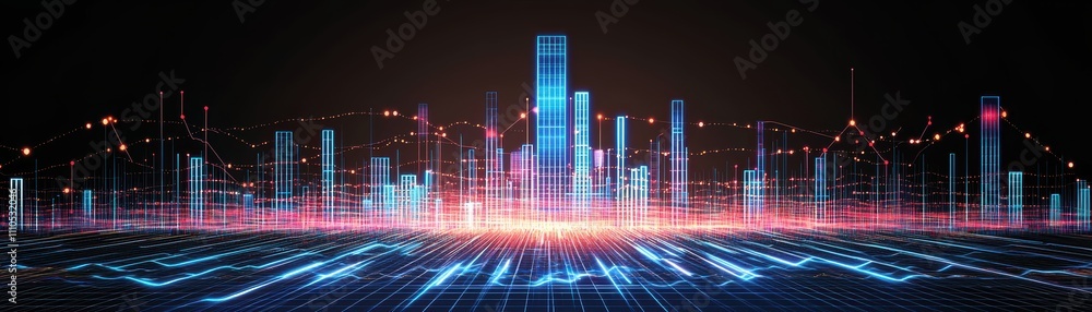 Floating ai-enhanced bar graph illuminating dark environments in a futuristic data visualization experience Floating ai-enhanced bar graph illuminating dark environments in a futuristic data visualization experience