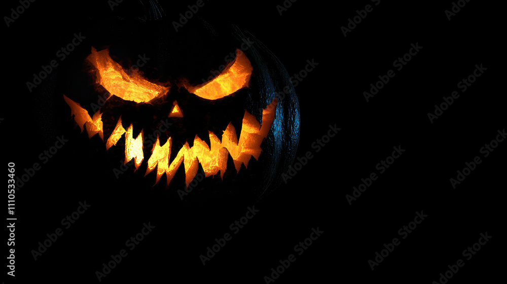 Fototapeta premium Halloween pumpkin with spooky glowing face