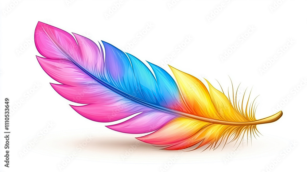 Colorful Feather Design Showcasing Gradient Hues of Pink, Blue, and Yellow Against a White Background Colorful Feather Design Showcasing Gradient Hues of Pink, Blue, and Yellow Against a White Background