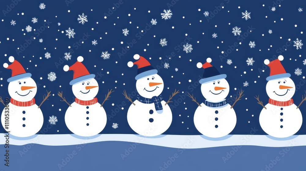 Diverse Snowmen Set: Christmas & New Year Vector Illustrations Diverse Snowmen Set: Christmas & New Year Vector Illustrations