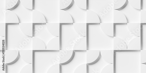Large white quarters of cylinders or circles geometry background wallpaper banner, flat lay