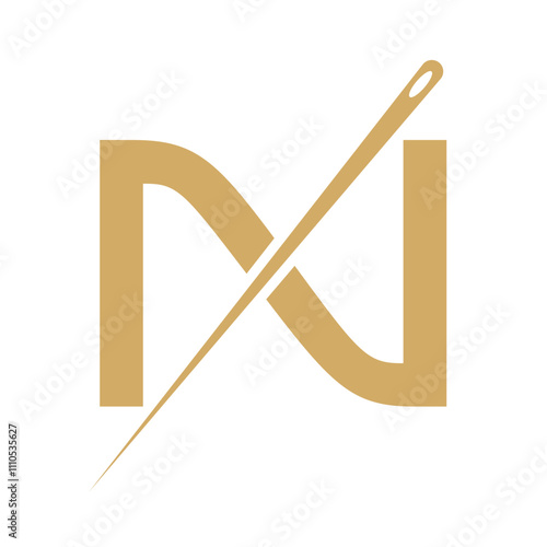 Letter N Tailor Sewing Needle Logo Design Concept For Embroider, Textile, Fashion, Cloth, Fabric Symbol