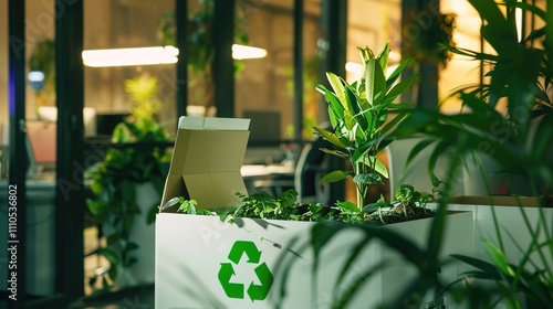 A Stylish Office Green Recycling Logo, Highlighting Environmental Sustainability and Corporate Responsibility. photo