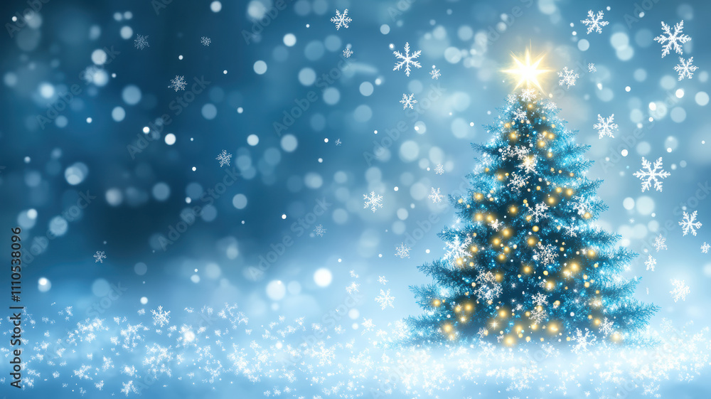 Illuminated Christmas tree with snowflake background Illuminated Christmas tree with snowflake background