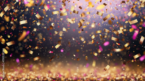 2025 New Year Celebration, Golden confetti transparent background