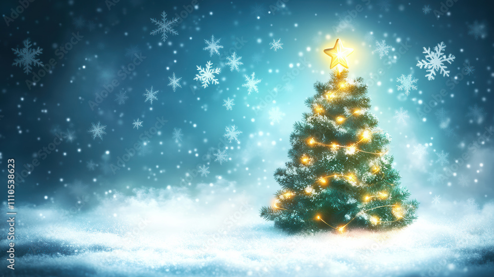 Christmas tree illustration with snowflakes Christmas tree illustration with snowflakes