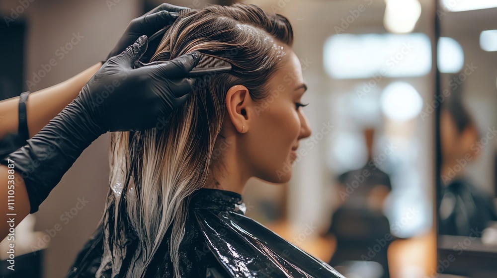 Fototapeta premium A woman is getting her hair colored in a salon.