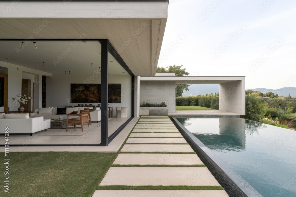 Modern luxury villa with infinity pool overlooking scenic landscape Modern luxury villa with infinity pool overlooking scenic landscape