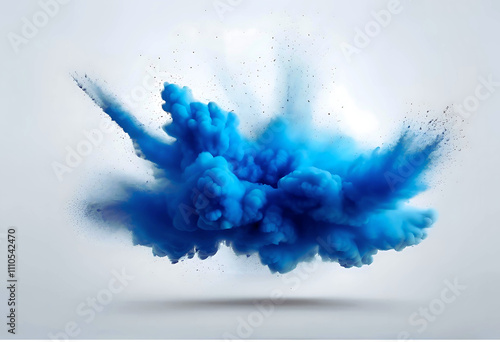 blue holi paint color powder explosion isolated white background
