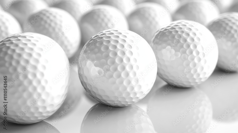 A Close-Up View of Multiple White Golf Balls Arranged Neatly on a Reflective Surface, Perfect for Golf-Related Imagery, Sports Backgrounds, and Promotional Materials A Close-Up View of Multiple White Golf Balls Arranged Neatly on a Reflective Surface, Perfect for Golf-Related Imagery, Sports Backgrounds, and Promotional Materials