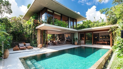 Wallpaper Mural Modern luxury villa with infinity pool overlooking tropical greenery Torontodigital.ca