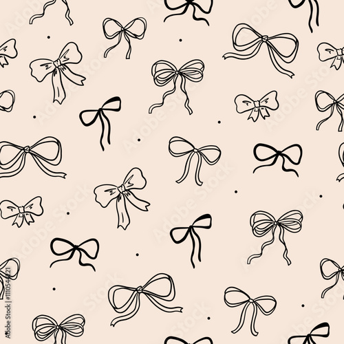 Black and beige coquette bows seamless pattern