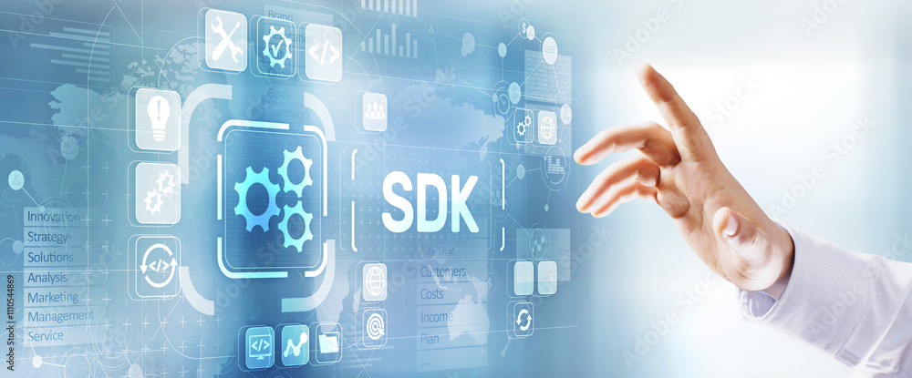 SDK Software development kit programming language technology concept on virtual screen. SDK Software development kit programming language technology concept on virtual screen.