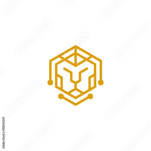 Lion Technology Logo The slender lion head is designed into a hexagon.
