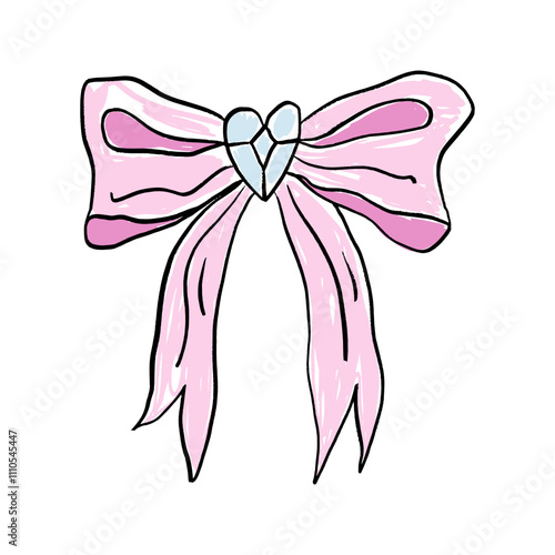 Coquette pastel pink pretty charming vector clipart Illustration bundle, cute doodle hair accessories decor set, boho flat girl bow accessory. Ribbon isolated hand-drawn art. Trendy girly fancy