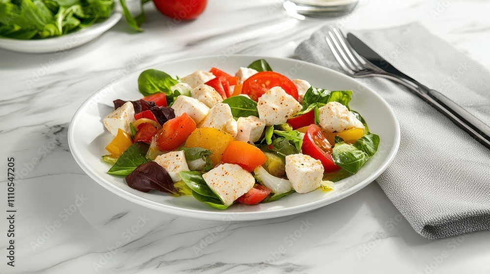 Elegant Food Presentation on Marble Countertop Elegant Food Presentation on Marble Countertop