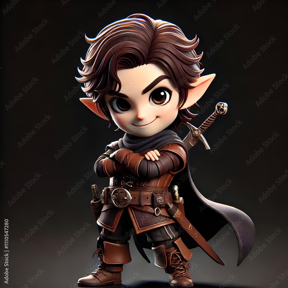 Fototapeta premium a stylized, cartoon-like character that appears to be a young, heroic figure. The character has large, expressive eyes, a small nose, and a determined expression