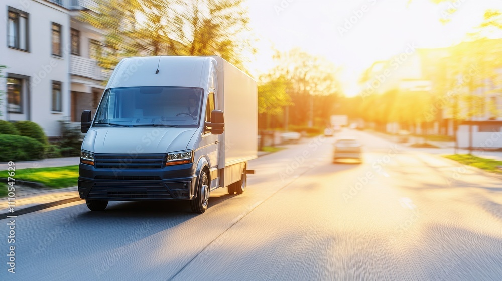 Cargo Lorry Speeds Down Road with Soft Light Background Cargo Lorry Speeds Down Road with Soft Light Background