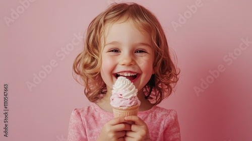 portrait of playful child, pastel casual wear, standing pose, enjoying frozen treat, natural expression, simple backdrop, lifestyle shoot, soft lighting, candid moment photography