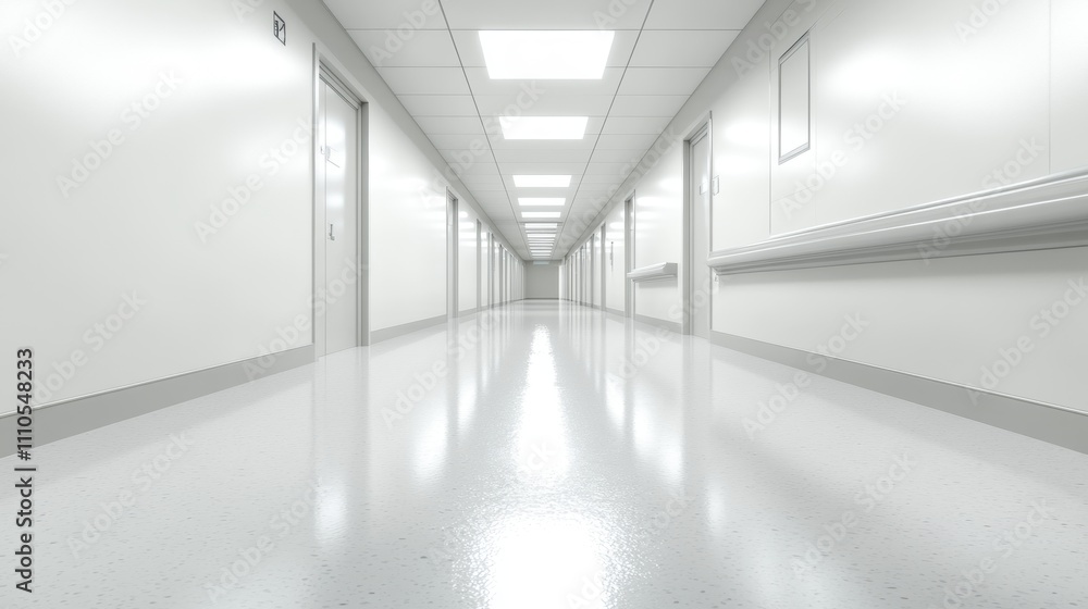 Bright and Spacious Hospital Corridor with Clean White Walls and Floors, Ideal for Medical and Healthcare-Themed Projects in Modern Facilities Bright and Spacious Hospital Corridor with Clean White Walls and Floors, Ideal for Medical and Healthcare-Themed Projects in Modern Facilities