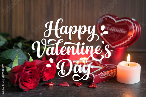 Wallpaper Mural Happy valentines day greeting card banner lettering romantic red pink love heart theme background Torontodigital.ca