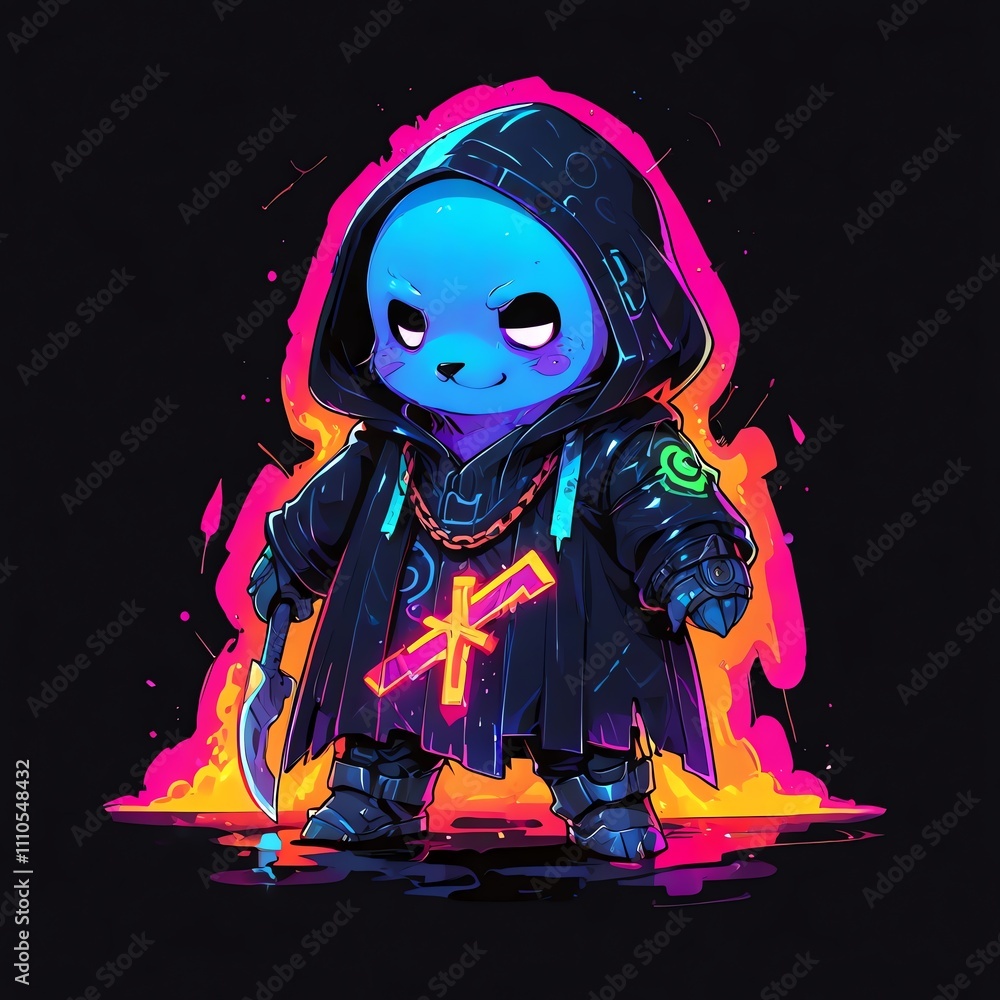 Neon Panda Reaper: Cyberpunk Kawaii Illustration