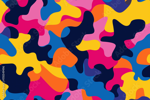 Abstract camouflage pattern with vibrant colors, vector illustration, colorful background, seamless design for print and digital media