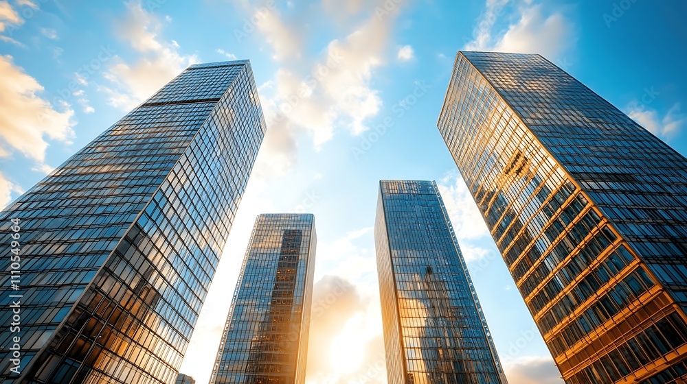 Towering glass skyscrapers that reach towards the sky, gleaming in the sunlight, creating a stunning urban landscape ideal for corporate offices and businesses to thrive in. Towering glass skyscrapers that reach towards the sky, gleaming in the sunlight, creating a stunning urban landscape ideal for corporate offices and businesses to thrive in.