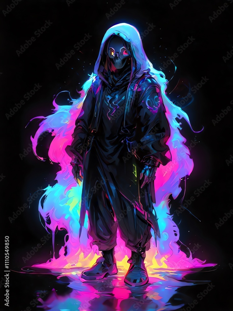 Neon Skull Hoodie Figure in Vibrant Hues Neon Skull Hoodie Figure in Vibrant Hues