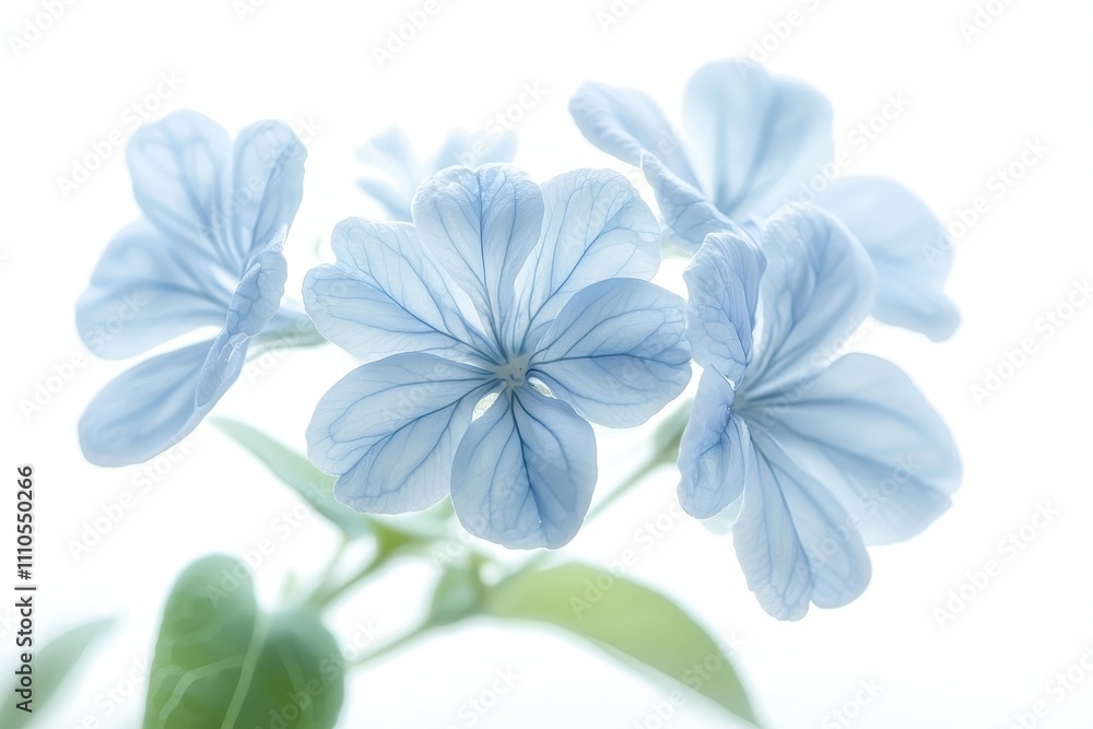 Fototapeta premium Soft Blue Floral Composition with Ethereal Petals Isolated on White Background