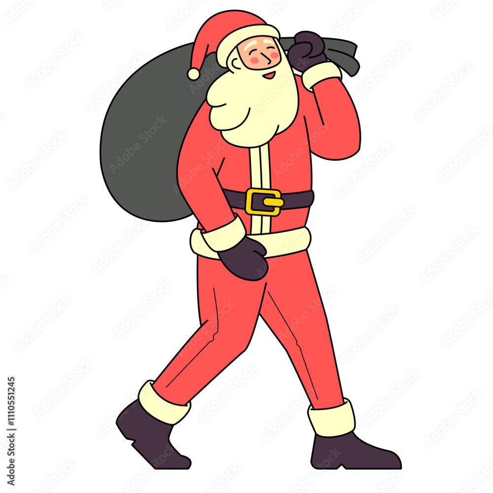 Santa Claus walk with Christmas bag Illustration Santa Claus walk with Christmas bag Illustration