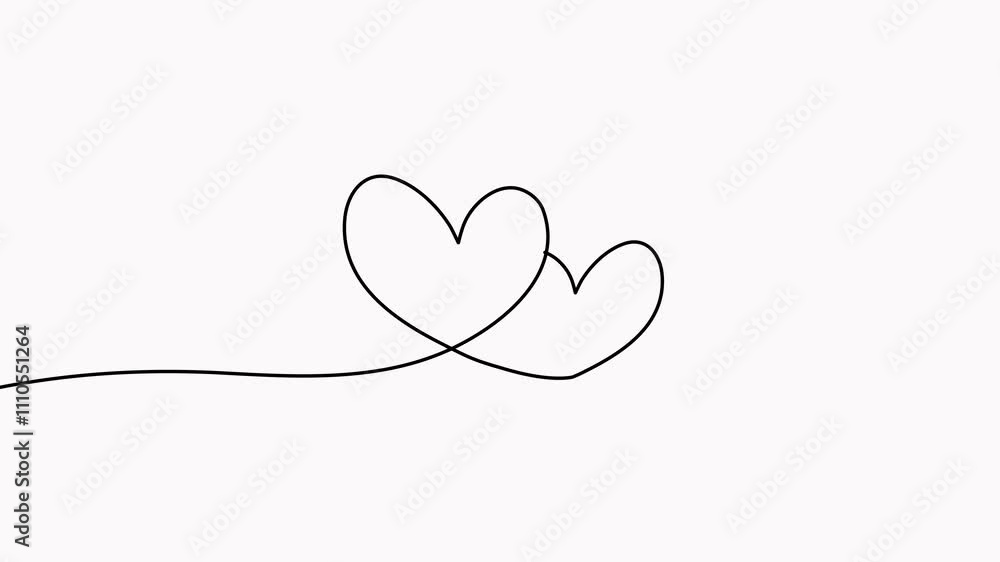 Hearts couple continuous one line drawing video. Love doodle symbol animation. Hearts couple continuous one line drawing video. Love doodle symbol animation.
