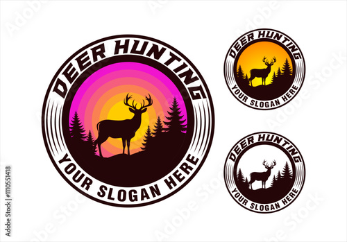 deer hunter logo vector illustration template vintage emblem design for club hunting activity photo