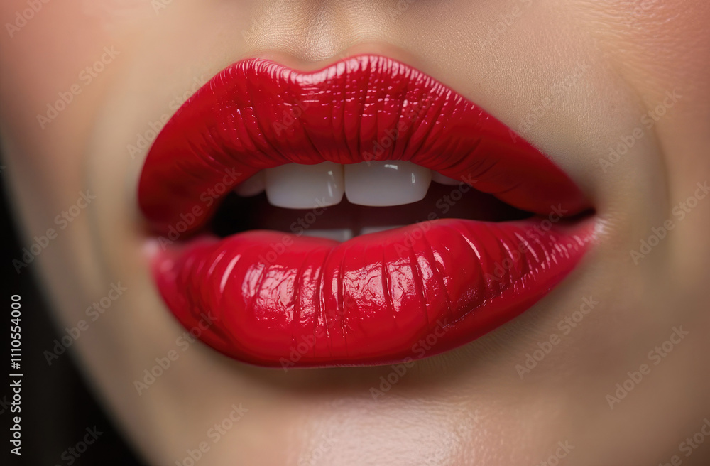 close up of glossy red lips symbolizing passion and romance. Perfect for Valentine's Day themes related to love, beauty and heartfelt expressions. close up of glossy red lips symbolizing passion and romance. Perfect for Valentine's Day themes related to love, beauty and heartfelt expressions.