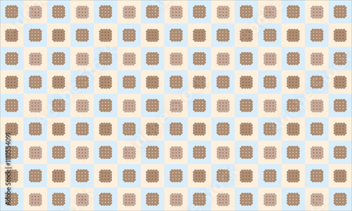 Biscuit tile pattern, cute pattern with two types of biscuits arranged on light blue and beige background