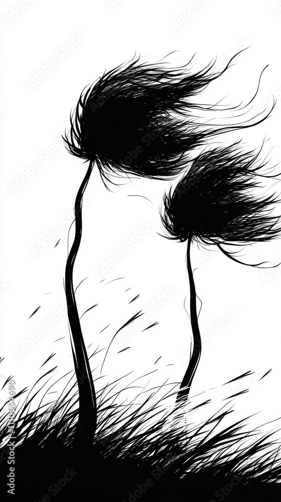Abstract Illustration of Silhouette Grass and Wind Movement Creating a Dynamic and Artistic Composition Against a White Background Abstract Illustration of Silhouette Grass and Wind Movement Creating a Dynamic and Artistic Composition Against a White Background