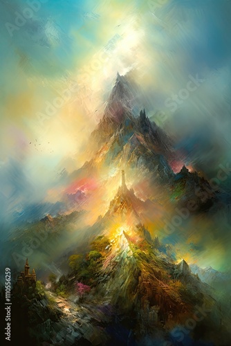 Dreamlike Nature Wall Art with Majestic Mountains and Enchanted Glow