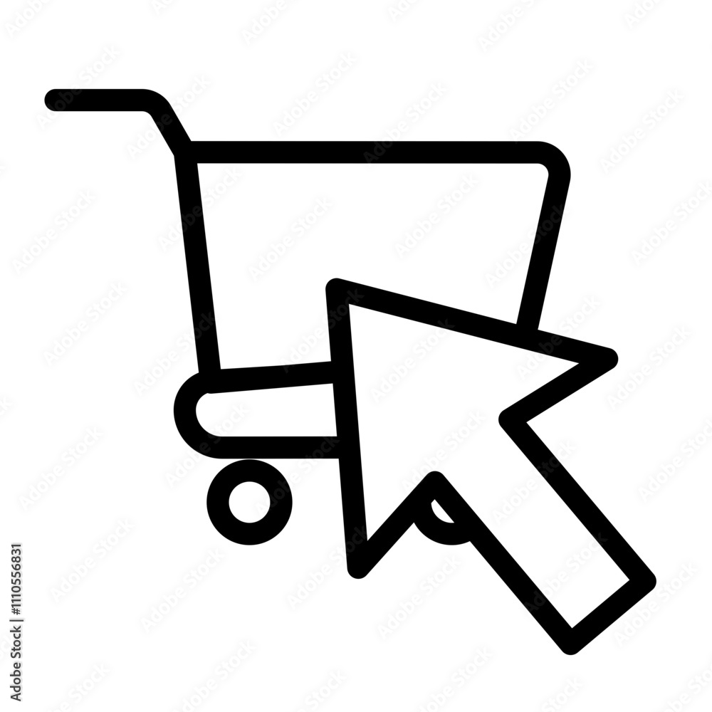 Trolley with cursor arrow. Shopping cart vector icon. Online shopping concept. Flat design vector illustration Trolley with cursor arrow. Shopping cart vector icon. Online shopping concept. Flat design vector illustration