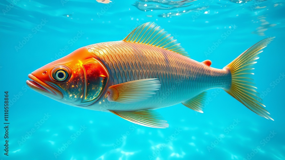 Naklejka premium Azure Water Fish, Stunning Landscape, Beautiful Underwater Scene, Ocean, Tropical Fish