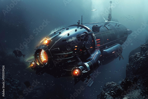 Wallpaper Mural Beautiful large bathyscaphe floating in middle of ocean during exploration Torontodigital.ca